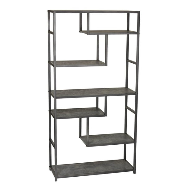 Household Essentials Faux Concrete Slate 6Shelf Bookcase