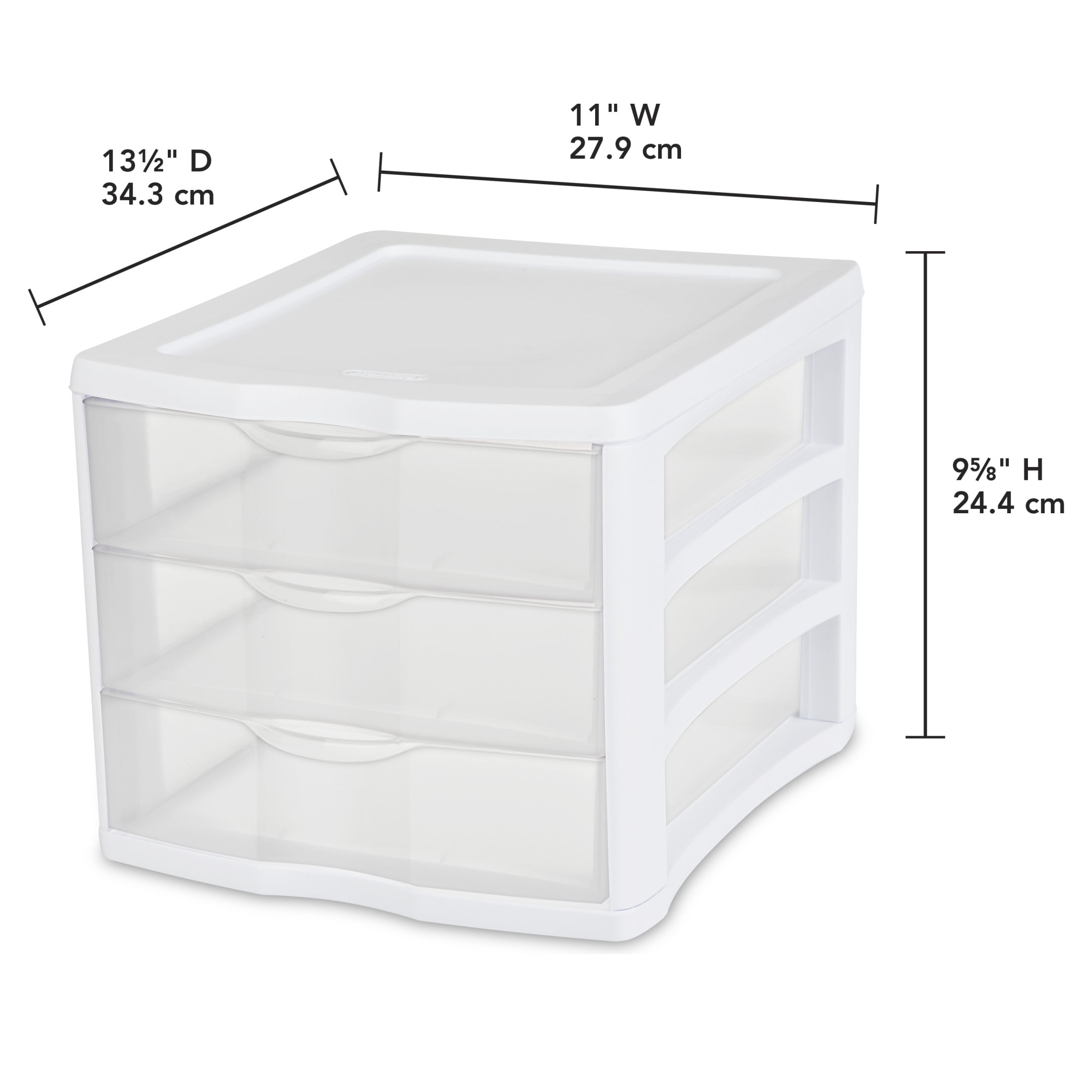 Sterilite 3 Drawer Unit, Clear Plastic Countertop or Desktop Drawers, White, Pack of 4