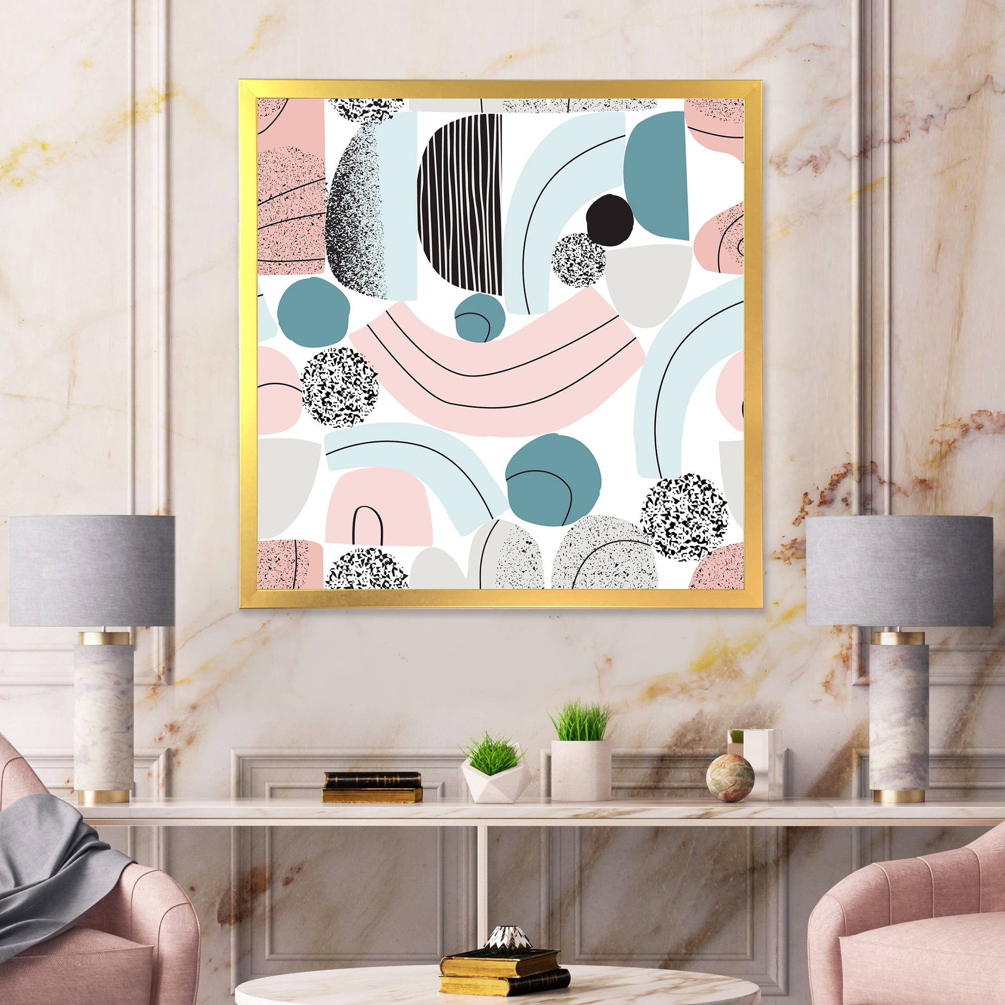 Designart 'Art Collage In Pastel Colors' Modern Framed Art Print