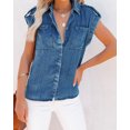 thumbnail image 3 of chouyatou Women's Casual Distressed Button Down Sleeveless Denim Jean Shirt Tops, 3 of 4
