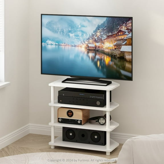 Furinno Econ Easy Assembly 4-Tier Petite TV Stand in White/White