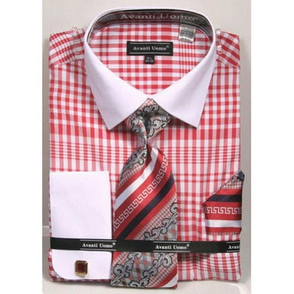 Men's Red and white Classic Fit Collared French Cuffed Shirt