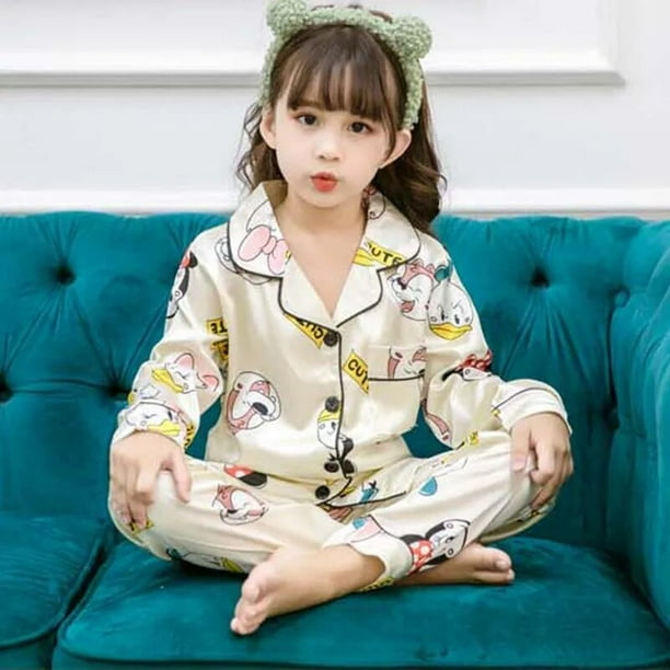 Disney-Pijama de manga larga para niños y niñas, ropa de dormir de dibujos animados, Mickey, Minne, Pato Donald, para el hogar