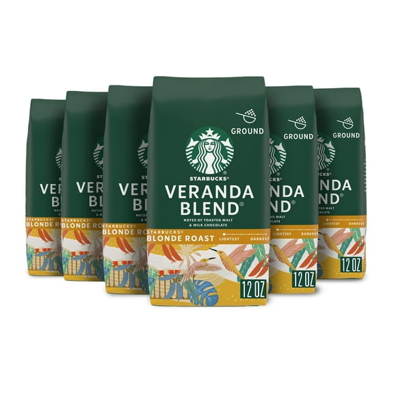 Starbucks Ground Coffee, Starbucks Blonde Roast Coffee, Veranda Blend, 100% Arabica, 6 Bags (12 Oz Each) Packaging May Vary