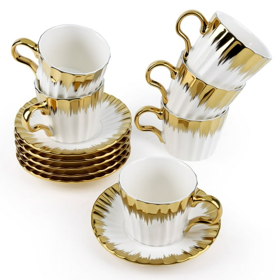 Coffee Cups and Saucers Set for 6 People, 100ml Capacity with 6 Cups and 6 Saucers, Suitable for Espresso, Latte, Afternoon Tea, Modern Household Tableware