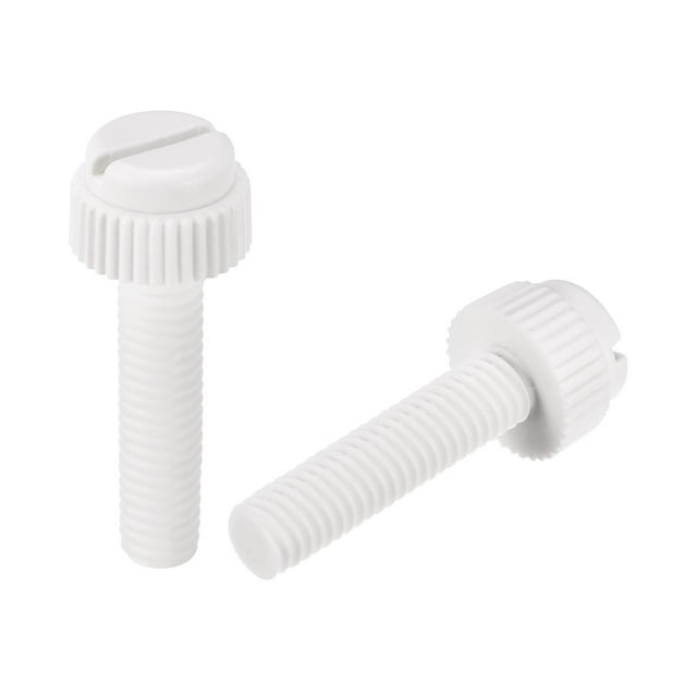 Unique Bargains Plastic Machine Screws, M6x25mm PP Slotted Knurled Fasteners Bolts, White, 20Pack