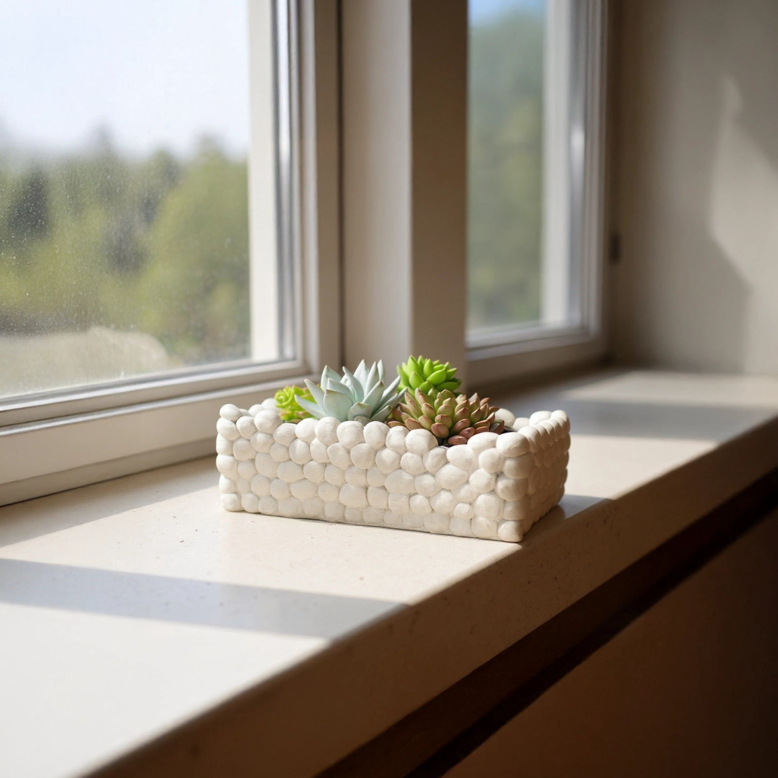 Stone Tabletop Succulent Planter, Cement Plant Pot Indoor, Farmhouse Decorative Succulent Flower Pot, Rectangular Beautiful Modern Plant Tabletop Display