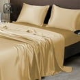 thumbnail image 5 of Qocolhg Hotel Silk Satin Sheets - 4 Piece Bed Sheet Set with Silky Microfiber, 1 Deep Pocket Fitted Sheet, 1 Flat Sheet, and 2 Pillowcases - Smooth and Soft, for All Seasons (Beige), 5 of 7