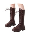 thumbnail image 3 of Gyexs Knee High Boots for Women Wide Calf Gothic Lace up Riding Boots Platform Heel Mid Calf Motorcycle Booties Brown & Size 8, 3 of 9