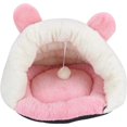 thumbnail image 1 of Nido para mascotas de peluche rosa y blanco con forma de conejo, saco de dormir semicerrado cálido para invierno, casa nido triangular para gatos de 38 x 45 x 25 cm/14,96 x 17,72 x 9,84, 1 of 5