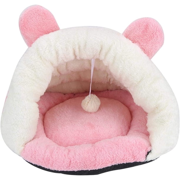 Nido para mascotas Rosa Blanco Felpa Linda forma de conejo Mascota Invierno Cálido Saco de dormir semicerrado Casa nido triangular para gatos 38 x 45 x 25 cm / 14,96 x 17,72 x 9,84 pulgadas Regalos