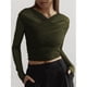 thumbnail image 5 of Blusas de Fiesta para Mujer, Modernas, con Escote en V, Larga, de Transparente y Fruncida. Verde L, 5 of 7