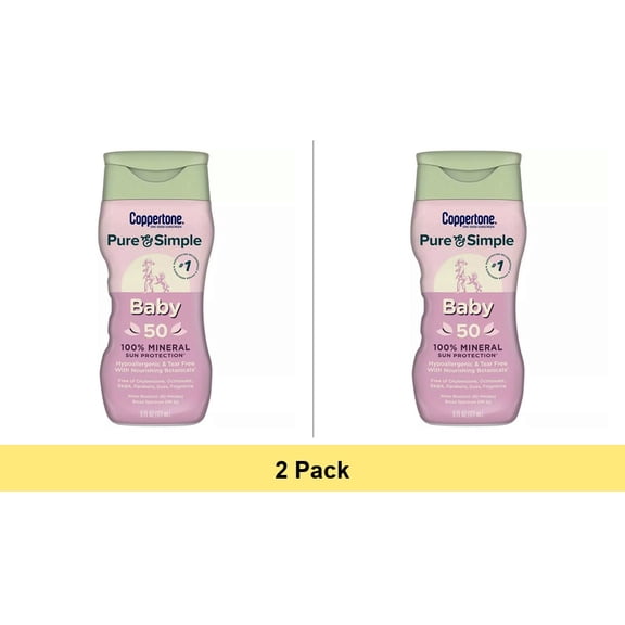 Coppertone Pure and Simple Baby Sunscreen Lotion SPF 50, 6 fl oz Bottle - 2 Pack