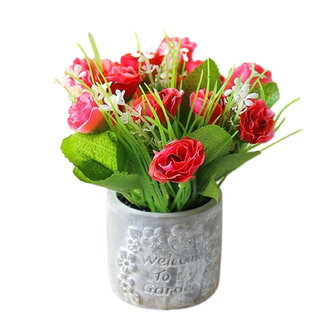 Capullo de flor falso, núcleo pequeño, bonsái de rosa, decoración de escritorio para fiesta en casa, planta en maceta, flor de seda, planta verde