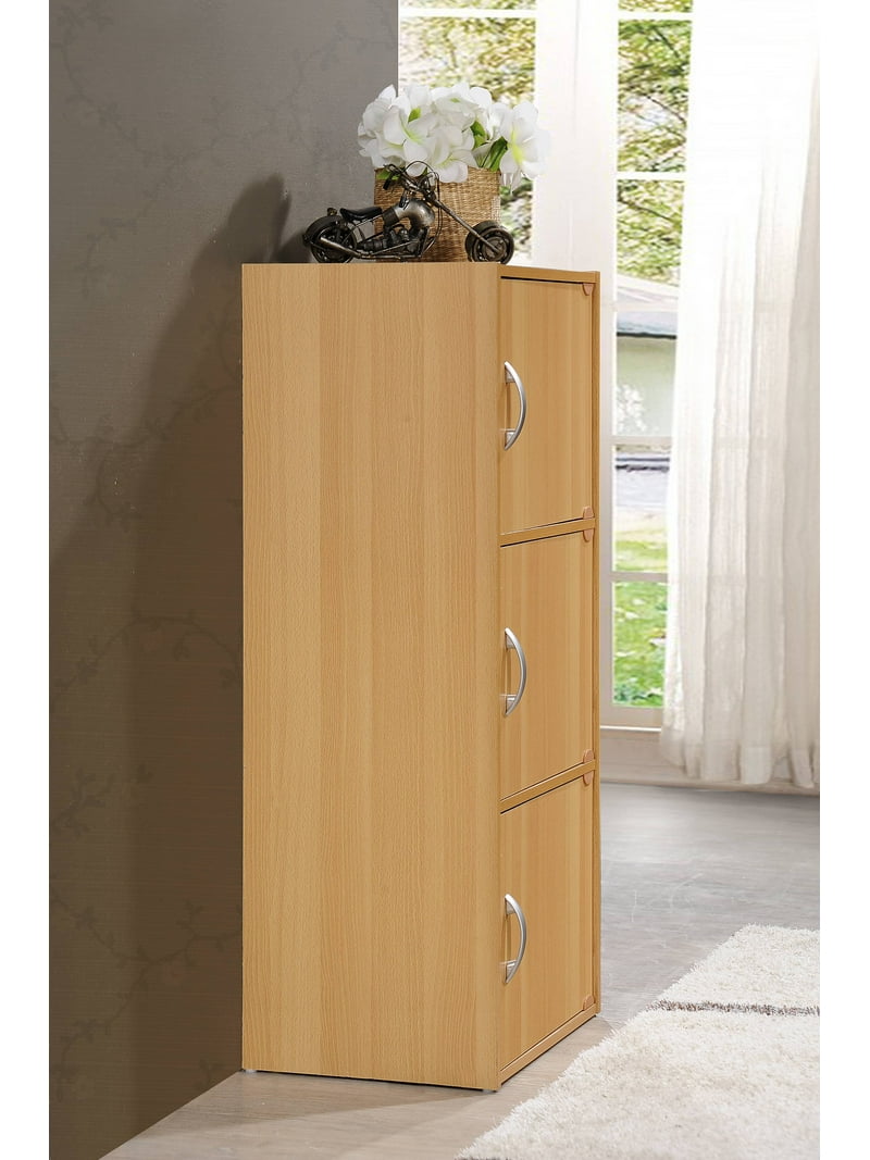 Hodedah 3-Shelf, 3-Door Multi-Purpose Bookcase Cabinet, Beech