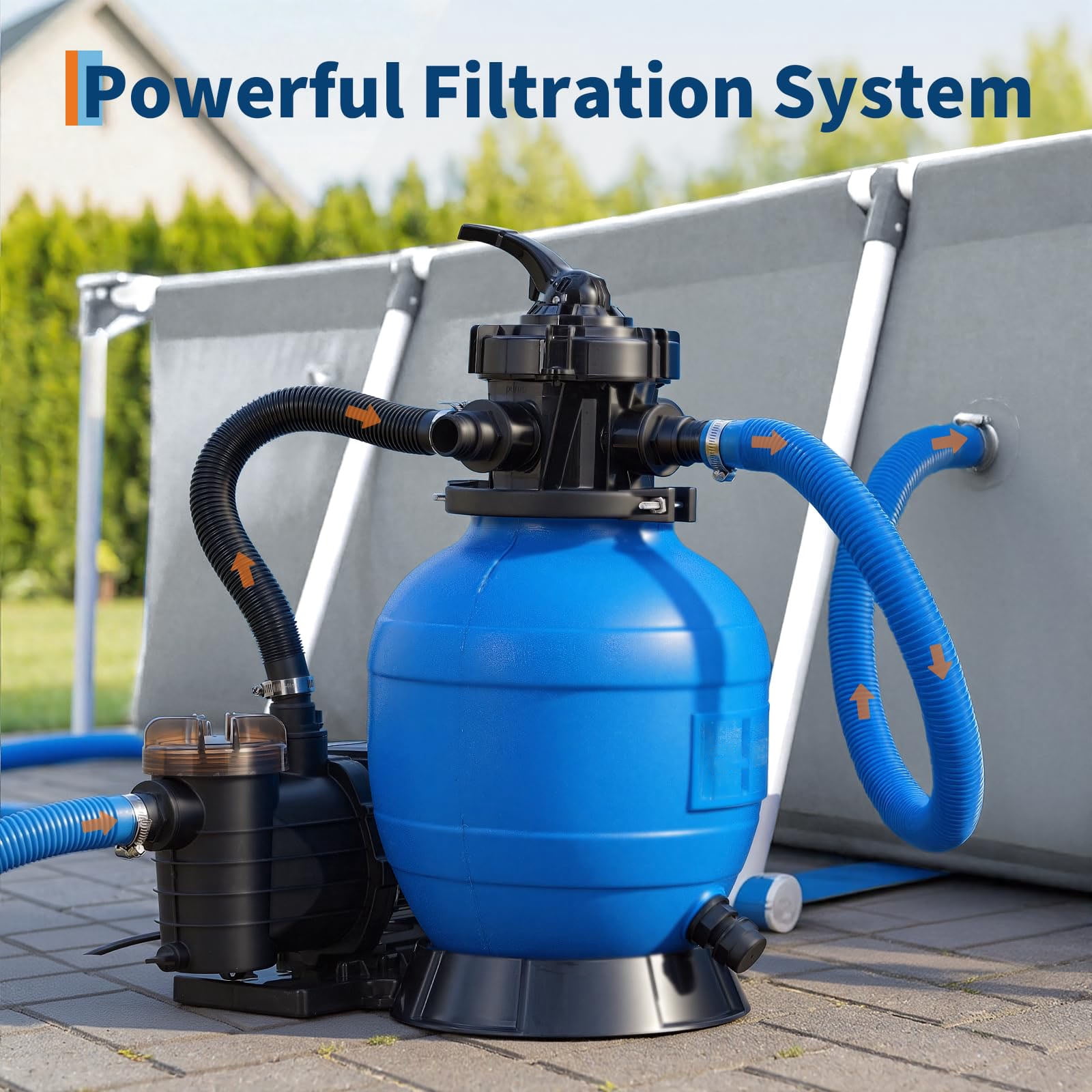 Babevy 13" Sand Filter Pump, 2642 GPH Xtreme Power Pool Pump for Above Ground Pools, 1/2HP