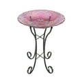 thumbnail image 2 of Luxen Home Pink Swirl Flower Glass Bird Bath with Metal Stand, 2 of 5