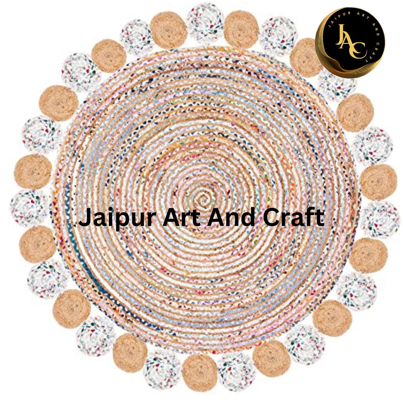 Jaipur Art And Craft Home Décor Jute and Cotton Round Handmade Reversible Carpet Braided Area Rug (4x4 Sq Ft)