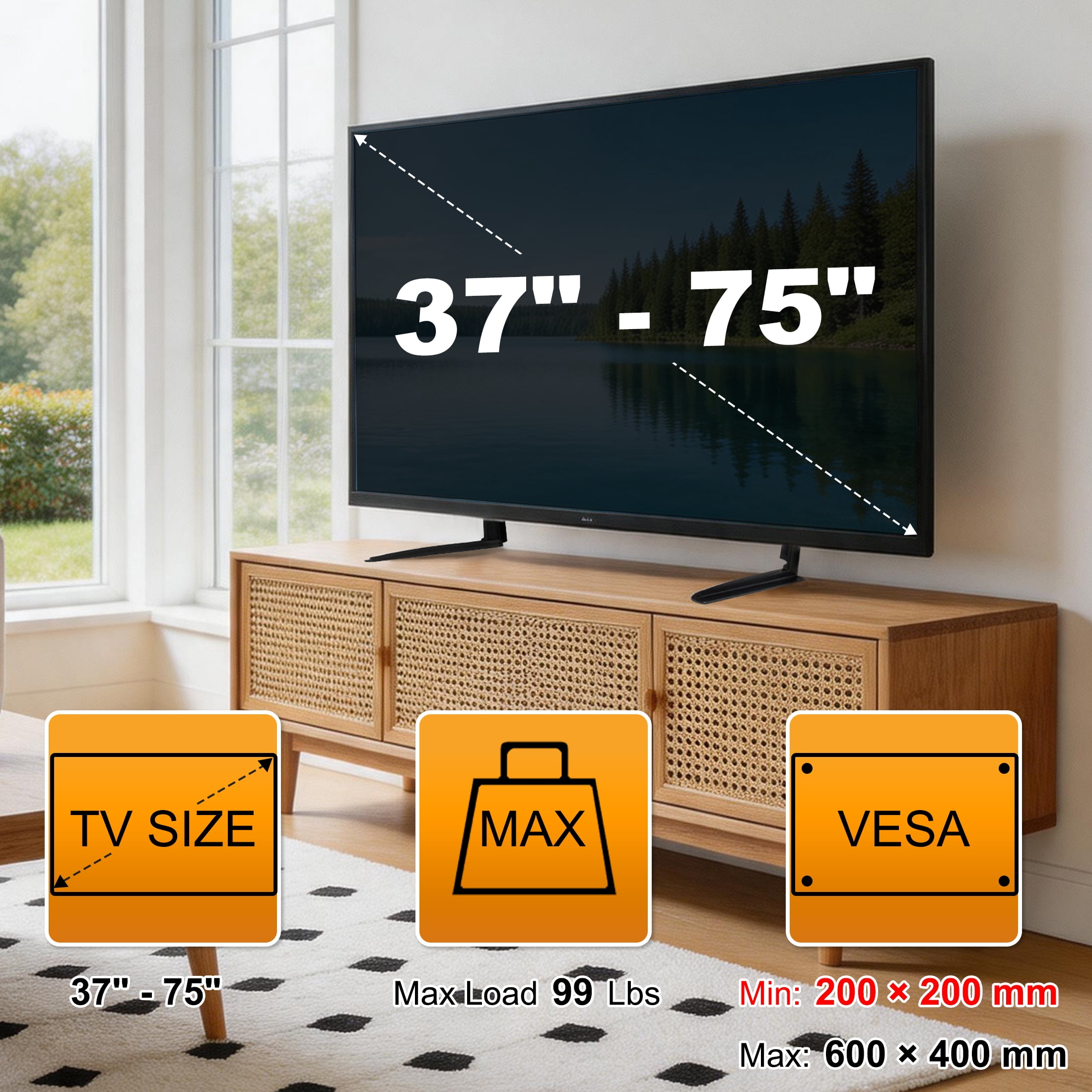 GARITIN Universal Table Top TV Stand, Replacement TV Base Legs for 37-75 Inch Flat Screen TV