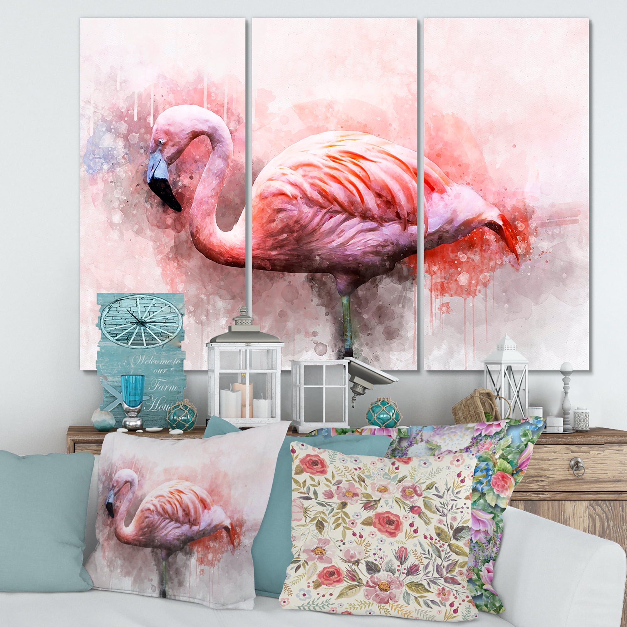 Designart ' Abstract Portrait of Pink Flamingo V ' Farmhouse Canvas Wall Art Print