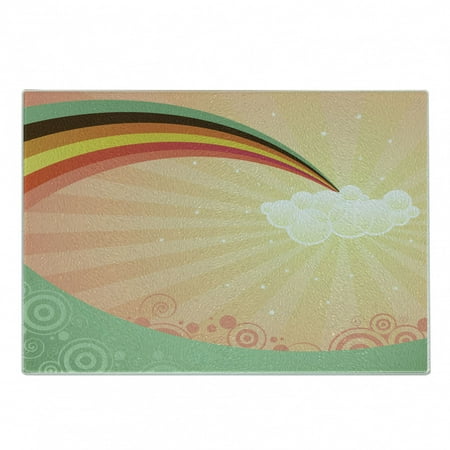 

Vintage Rainbow Cutting Board Rainbow Coming out of a Cloud Sky with Stars Retro Style Decorative Tempered Glass Cutting and Serving Board Small Size Multicolor by Ambesonne