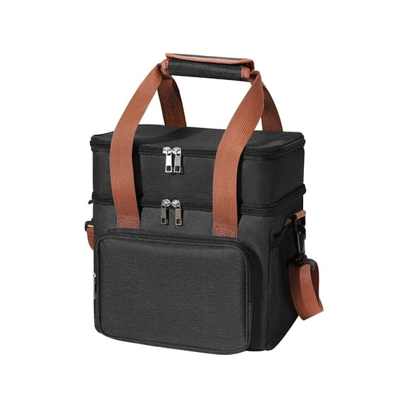 Xugoox Lunch Box, Expandable Insulated Double-Layer Durable Leak-Proof Cooler Bag, Reusable Lunch Box, Suitable for Office, Travel, Picnic (Black)