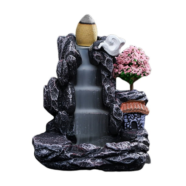 Quemador de incienso con efecto cascada, soporte de incienso zen, quemador de cono de incienso con cascada de rocalla para meditación en casa o en la oficina.