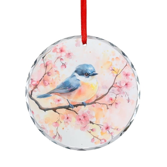 Spring Bird with Cherry Blossoms Crystal Glass Ornament Bird on Branch Christmas Ornaments 2025 Xmas Tree Decorations