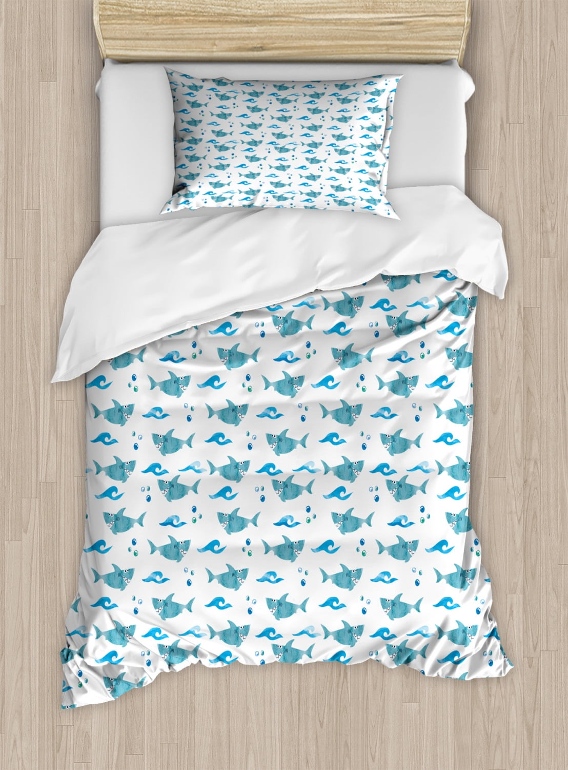 Shark Duvet Cover Set Watercolor Animals With Silly Expressions
