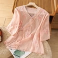 thumbnail image 6 of Women's Cotton Linen Short Sleeve Blouse Embroidered Button Down Summer, 6 of 9