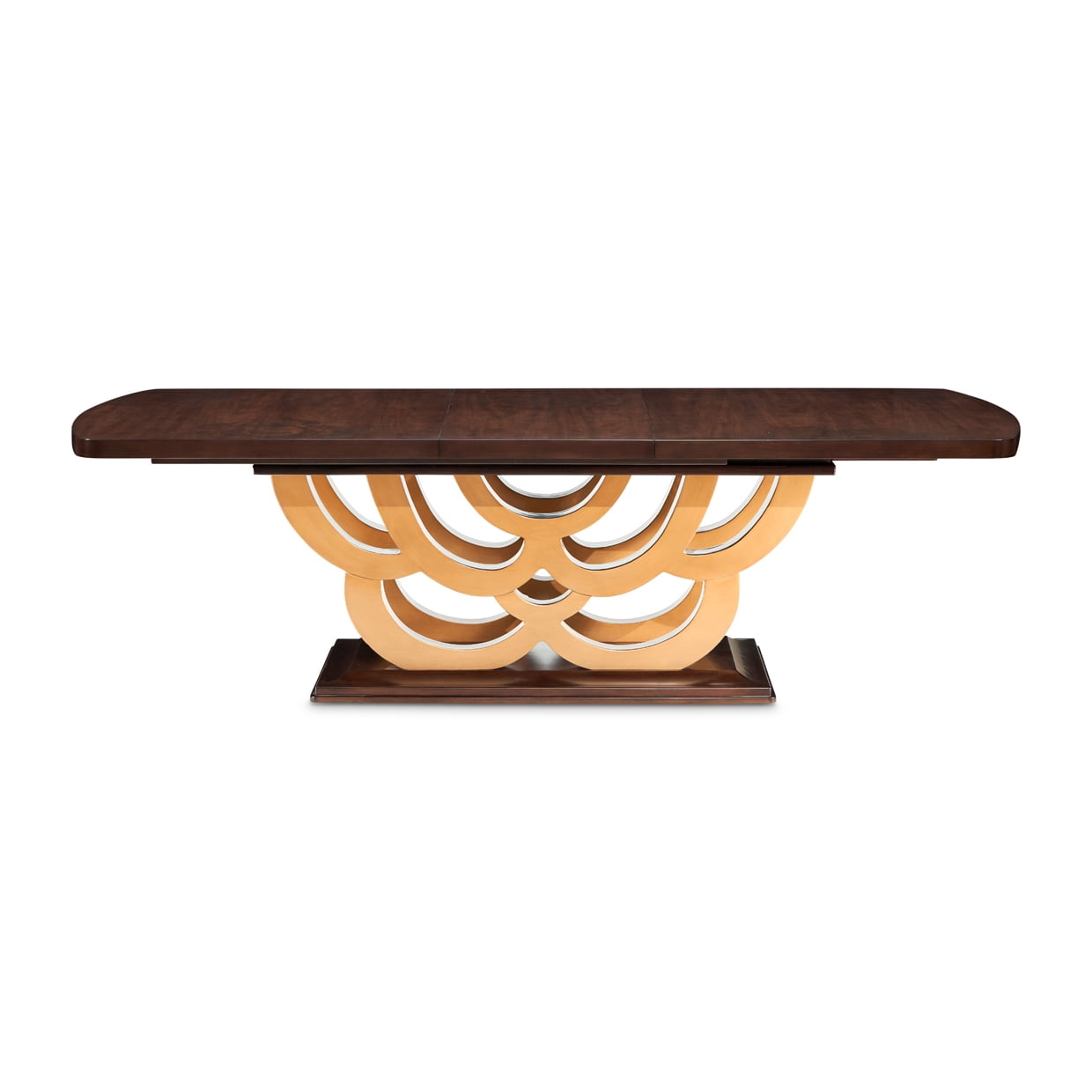 Michael Amini Camellia Field Rectangular Pedestal Dining Table in Warm Pecan