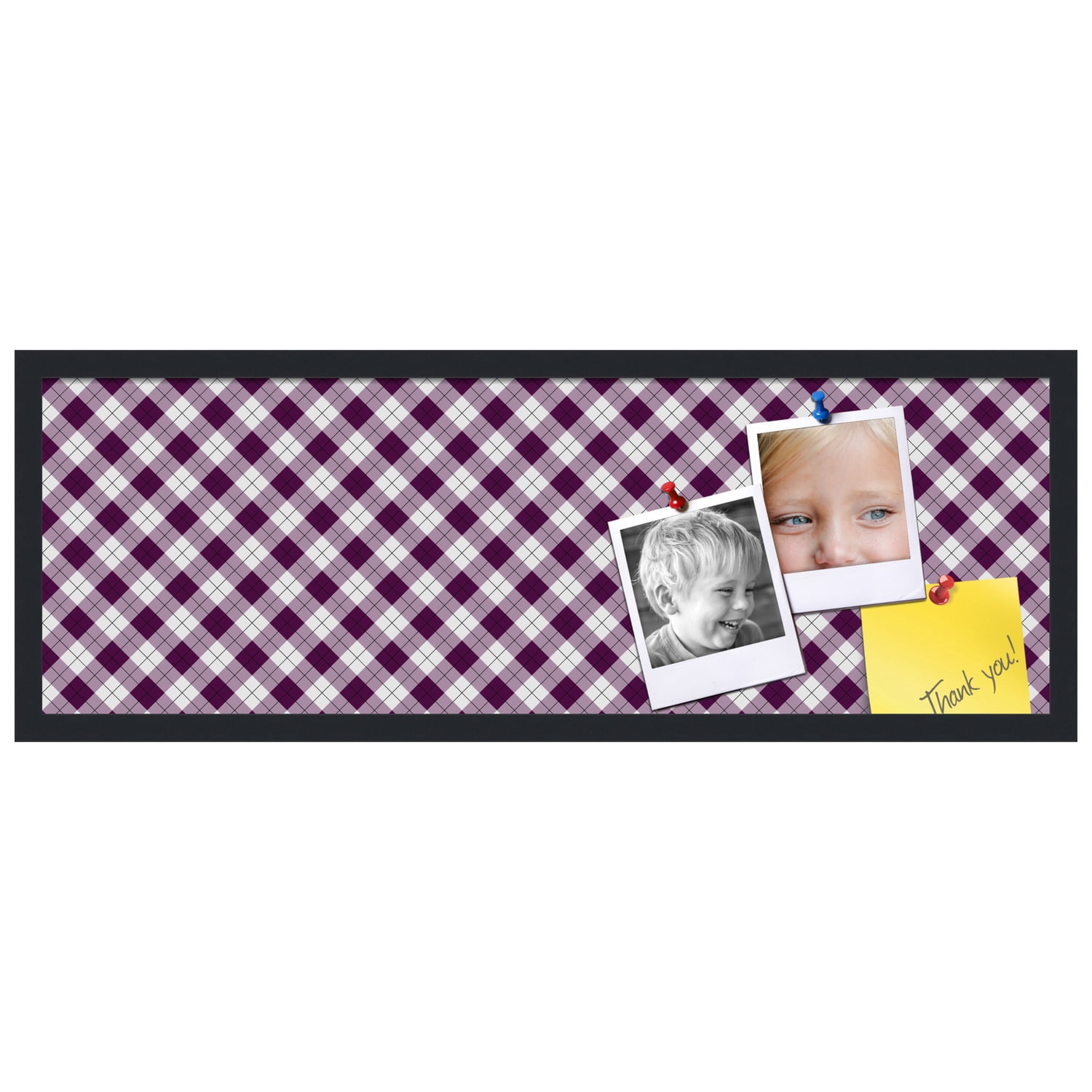 PinPix ArtToFrames 34x10 Custom Cork Bulletin Board Argyle Dark Purple   Poster Board Has a Fabric Style Canvas Finish, Framed in Satin Black (PinPix-632)