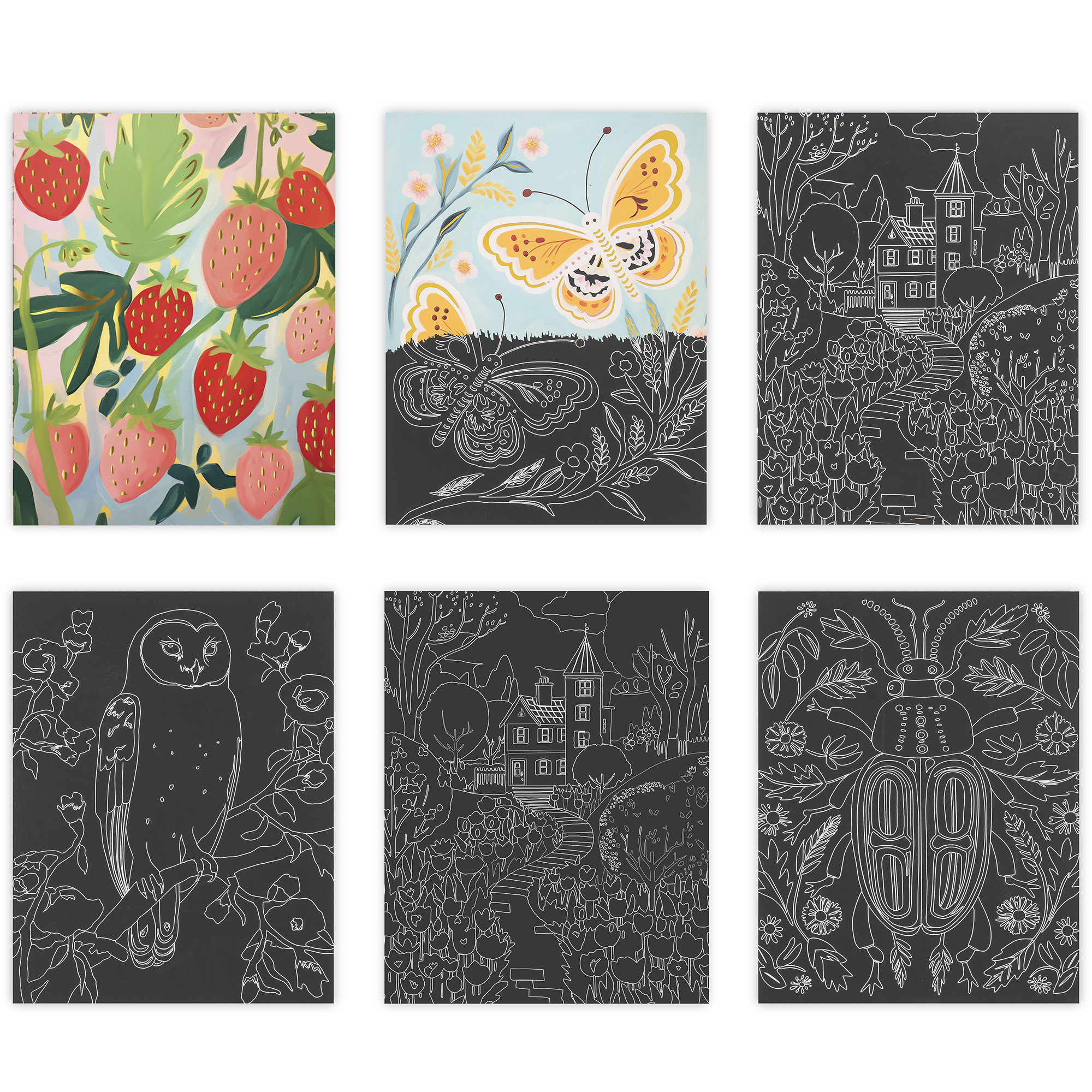 Brea Reese: Scratch Art Paper Pad - Ethereal Summer - 6 Designs, Guided Art, Metallic Accents, Stylus & Brush, Perforated 9x12" Pages, DIY Adult Craft