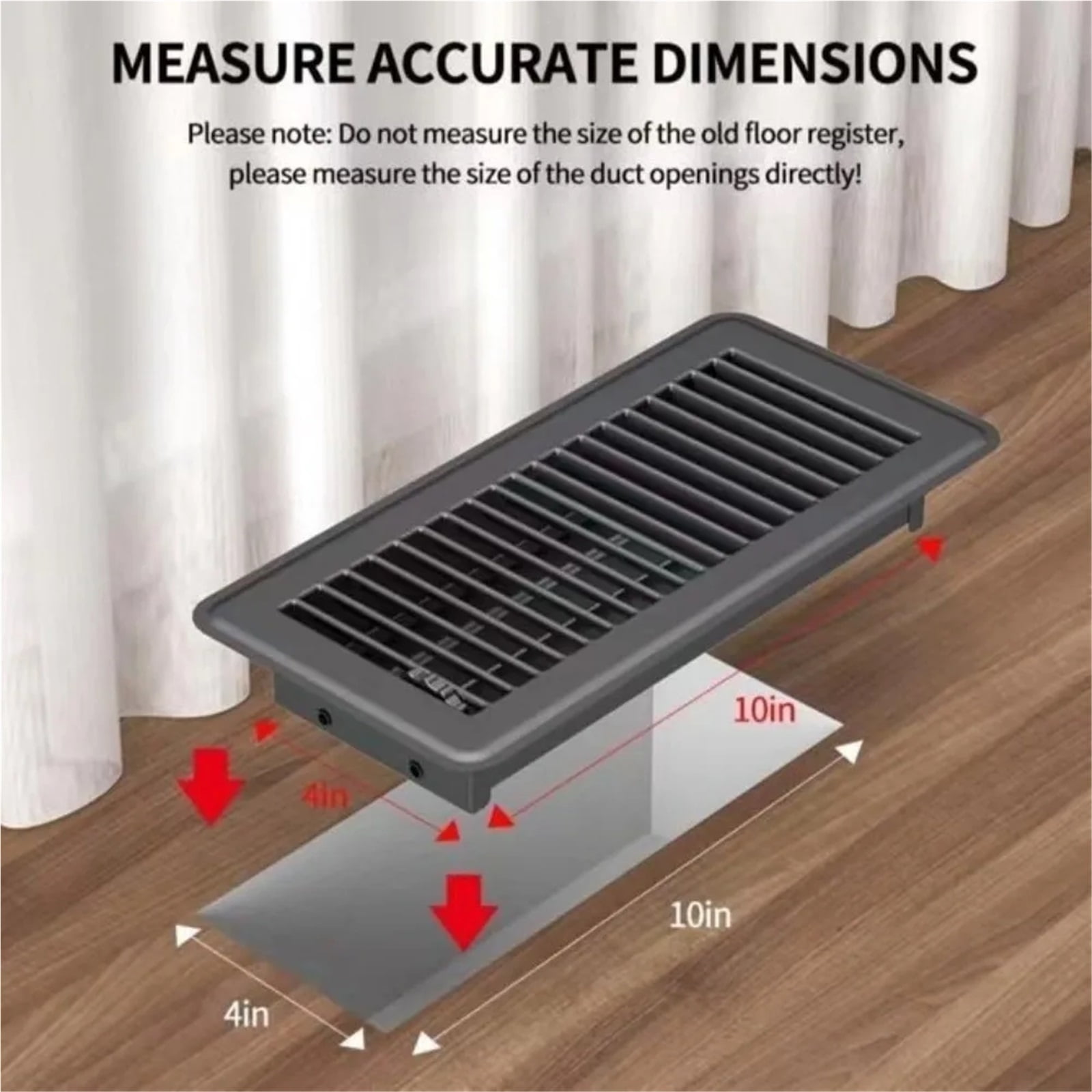 4-Pack Metal Floor Register Covers 4x10 Inch, High-Efficiency Vent Grille, Anti-Blocking Air Flow for Central AC, Black/White/Brown