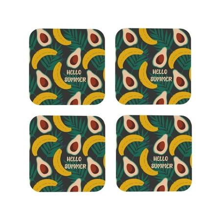 

Tideii Banana And Avocado for Leather Coasters 4 Pieces Anti-fouling and Anti-scalding Decorative Coasters Suitable for Restaurants Kitchens Coffee Shops-Square