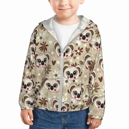 

Sun Hoodie for Kids Floral Koala Print Long Sleeve Swim Fishing Shirts Sun Protection Zip Up Jacket Clothing Athletic Hoodie