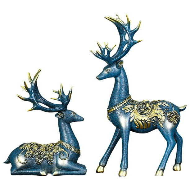 Sunisery 2 Pcs/Set Rustic Reindeer Elk Figurines, Seated and Standing