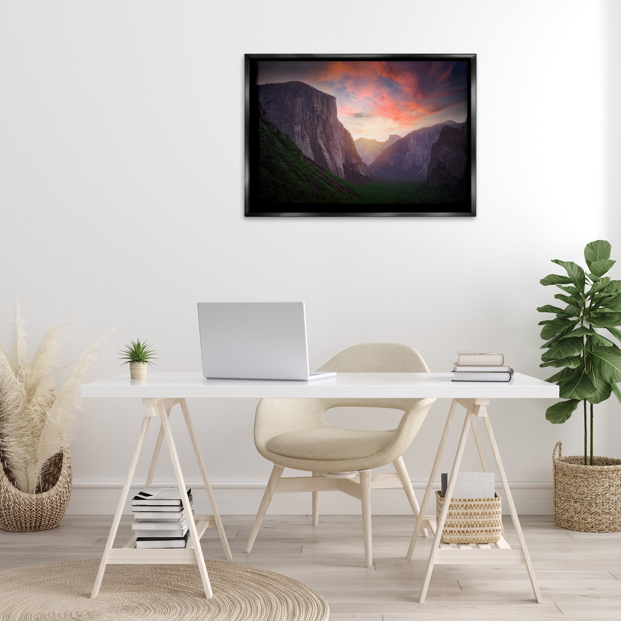 Stupell Industries Sunset Through Mountain Cliffs Landscape & Nature Photography Black Floater Framed Canvas Art Print Wall Art, 31 x 21