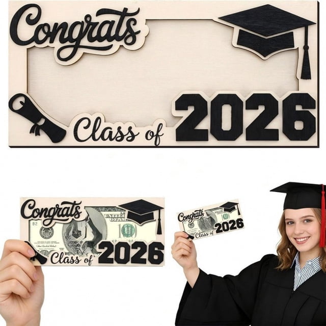 Cartera portadinero con clip para efectivo, regalo de graduación de la promoción de 2026: tarjeta de madera con diseño de diploma para graduados de secundaria o universidad.