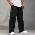 thumbnail image 2 of Uwinwear Men's Baggy Cargo Pants Elastic Drawstring Cargo Pants Casual Loose Fit Joggers Hiking Long Pants with Pockets,Black,L, 2 of 5