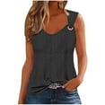 thumbnail image 2 of QUNYINEY Casual T Shirts for Women Sleeveless Pullover V Neck Solid Tank Tops Loose Jacquard Knit Classic T-Shirt, 2 of 4