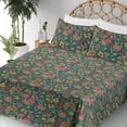 thumbnail image 3 of Ambesonne Floral Design Fitted & Flat Sheet with Shams 4 Pcs Set, Botany Autumn Blooms, Queen, Teal Dark Coral Apricot, 3 of 5