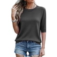 thumbnail image 5 of Sillenn Women's Crew Neck Elbow Length Sleeve Knit Seamless T-Shirts Soft Lightweight Basic Pullover Sweater Casual Loose Fit Shirts Basic Tee Shirts Summer Dressy Casual T-Shirts Dark Gray 3Xl, 5 of 9