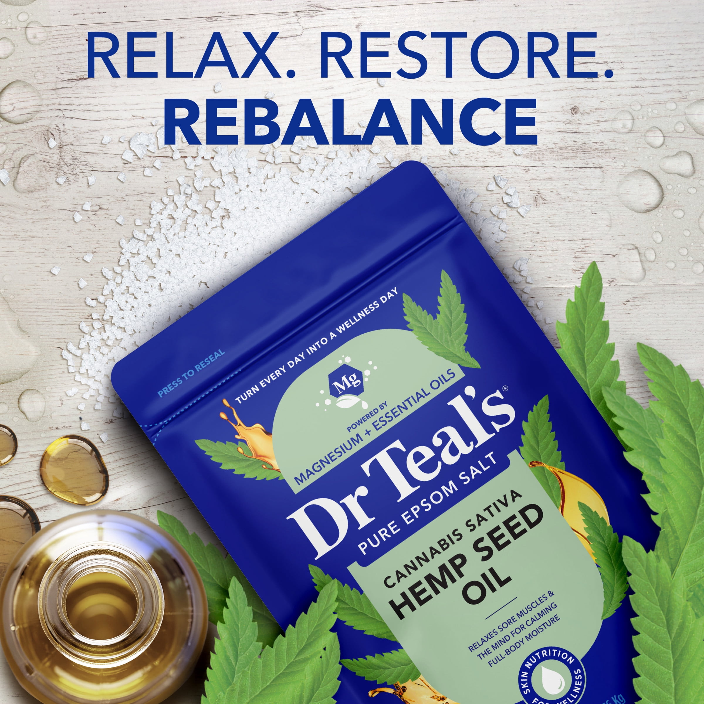 Dr Teal's Epsom Salt Magnesium Soak, Cannabis Sativa Hemp Seed Oil, 3 lbs