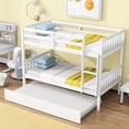 thumbnail image 3 of Sesslife Twin Over Twin Bunk Bed with Trundle, Wood Twin Over Twin Convertible Bunk Bed with Guardrails, Ladder, Bunk Bed for Kids, Dorm, Bedroom, White, 3 of 8