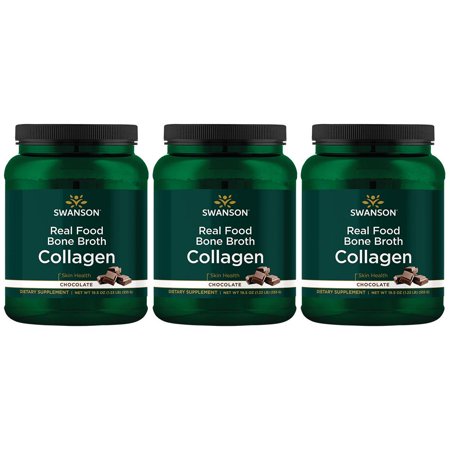 Swanson Real Food Bone Broth Collagen - Chocolate 19.5 oz Pwdr 3 Pack