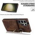 thumbnail image 6 of Stylish Creative Finger Ring Leather Phone Case for Samsung Galaxy S21 S20 Ultra Plus FE Lite Classic Wallet Design Card Slots Function Shockproof Protector Shell(Black,S21), 6 of 8