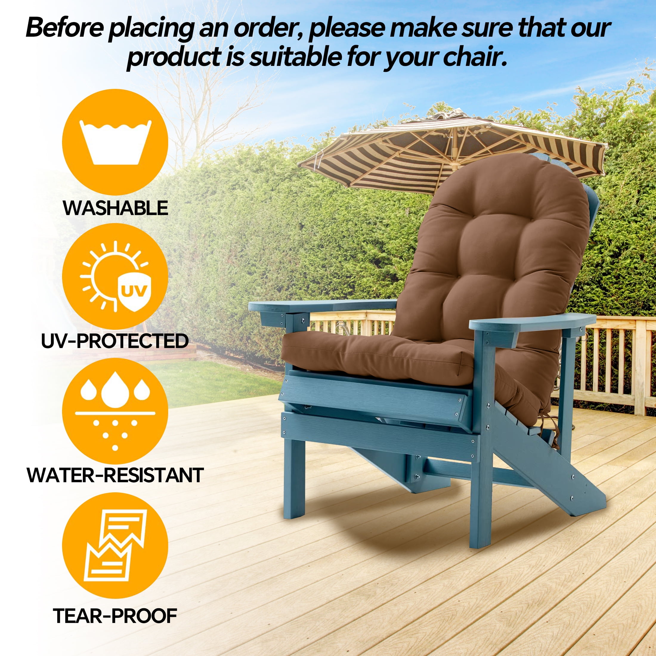 HioHa Adirondack Chair Cushion Set of 2, 49x20 Inch Waterproof UV-Protected Outdoor Patio Cushion
