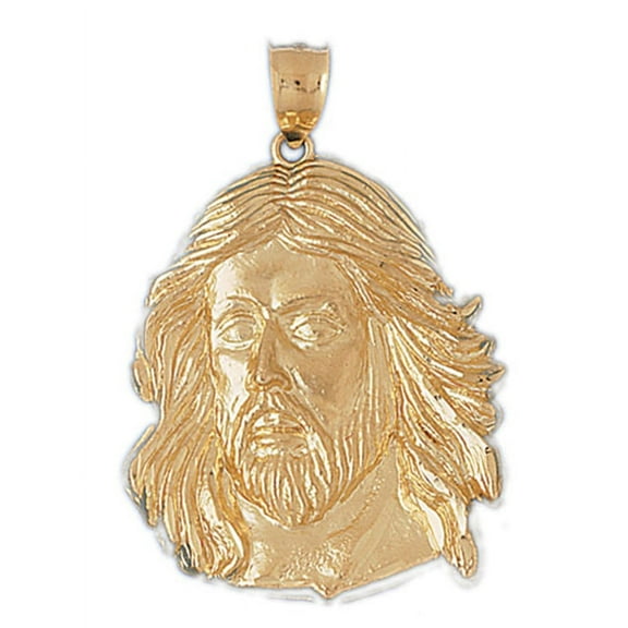 14K Yellow Gold Jesus Face Pendant - 54 mm