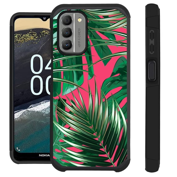 Compatible with Nokia G400 5G Hybrid Fusion Guard Phone Case Cover (Pink Tropical Leaf)